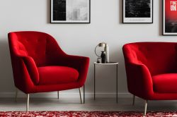 red armchair in a neutral farmhouse room